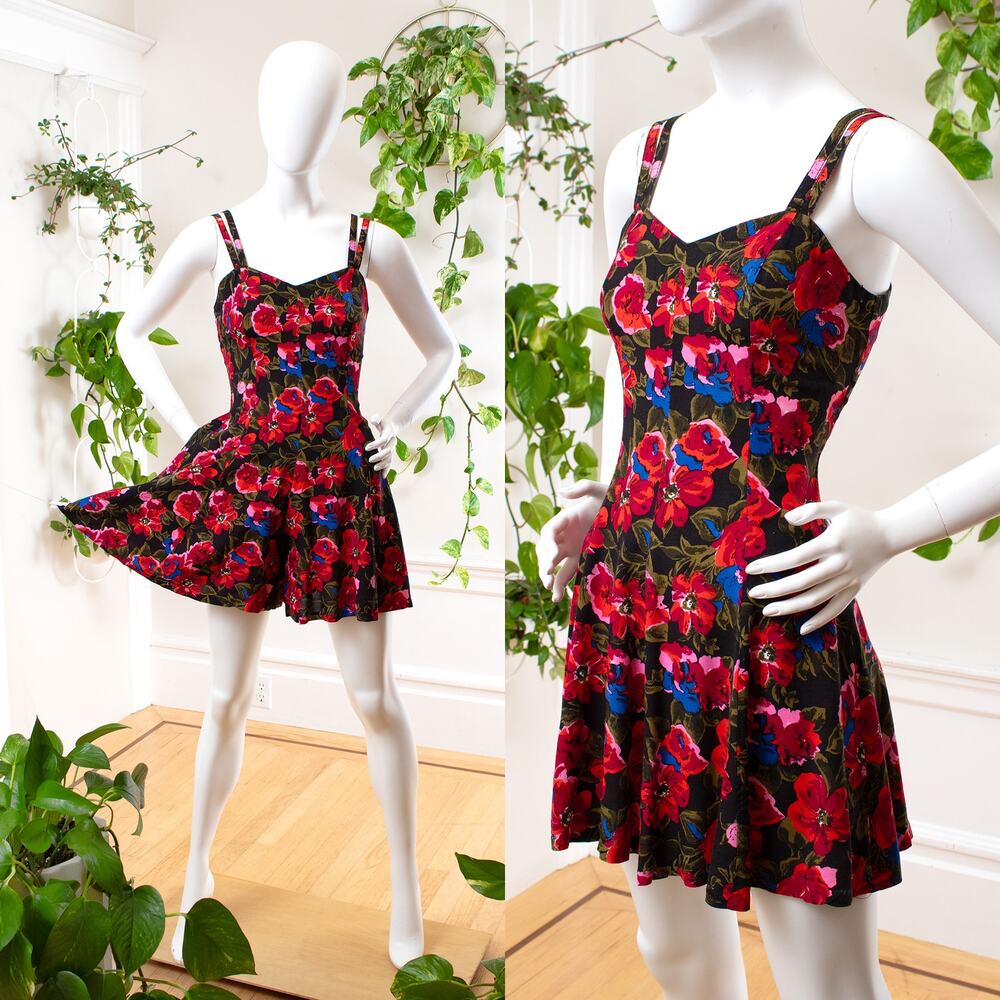 Vintage 1990s Romper 90s ALL THAT JAZZ Floral Rayon Wide Leg Playsuit